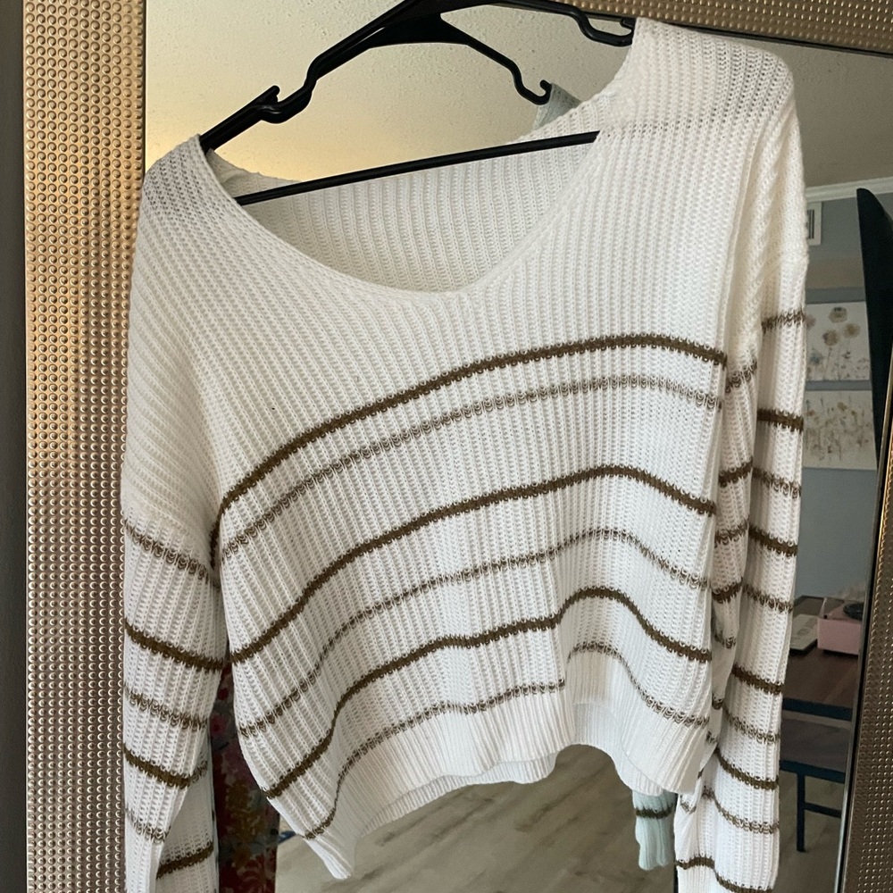 Striped White and Brown Women's Sweater